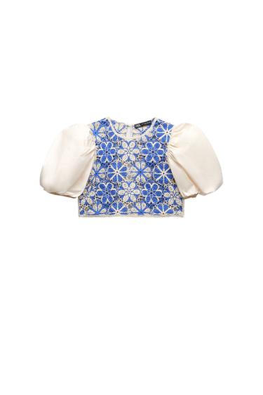 CROCHET POPLIN TOP