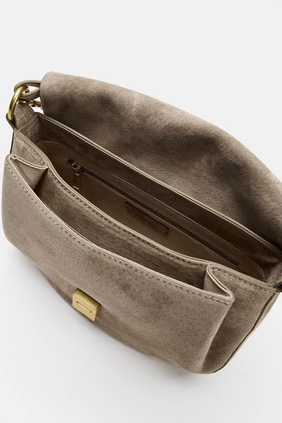 LEATHER FLAP CROSSBODY BAG - Grey by Zara - Image 5