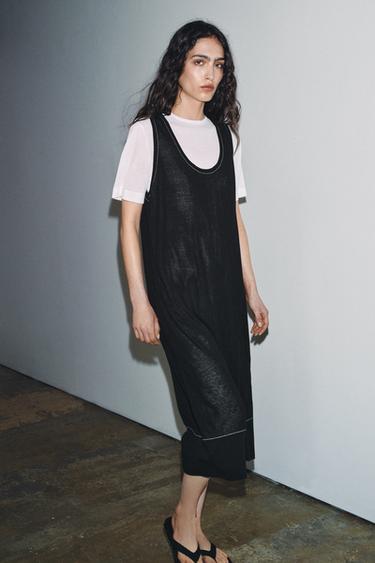 ROBE EN MAILLE BIMATIÈRE - Noir / Blanc de Zara - Image 3