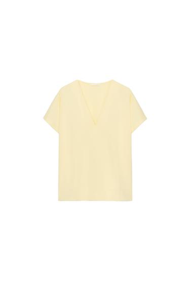 CAMISETA CUELLO PICO - Amarillo de Zara