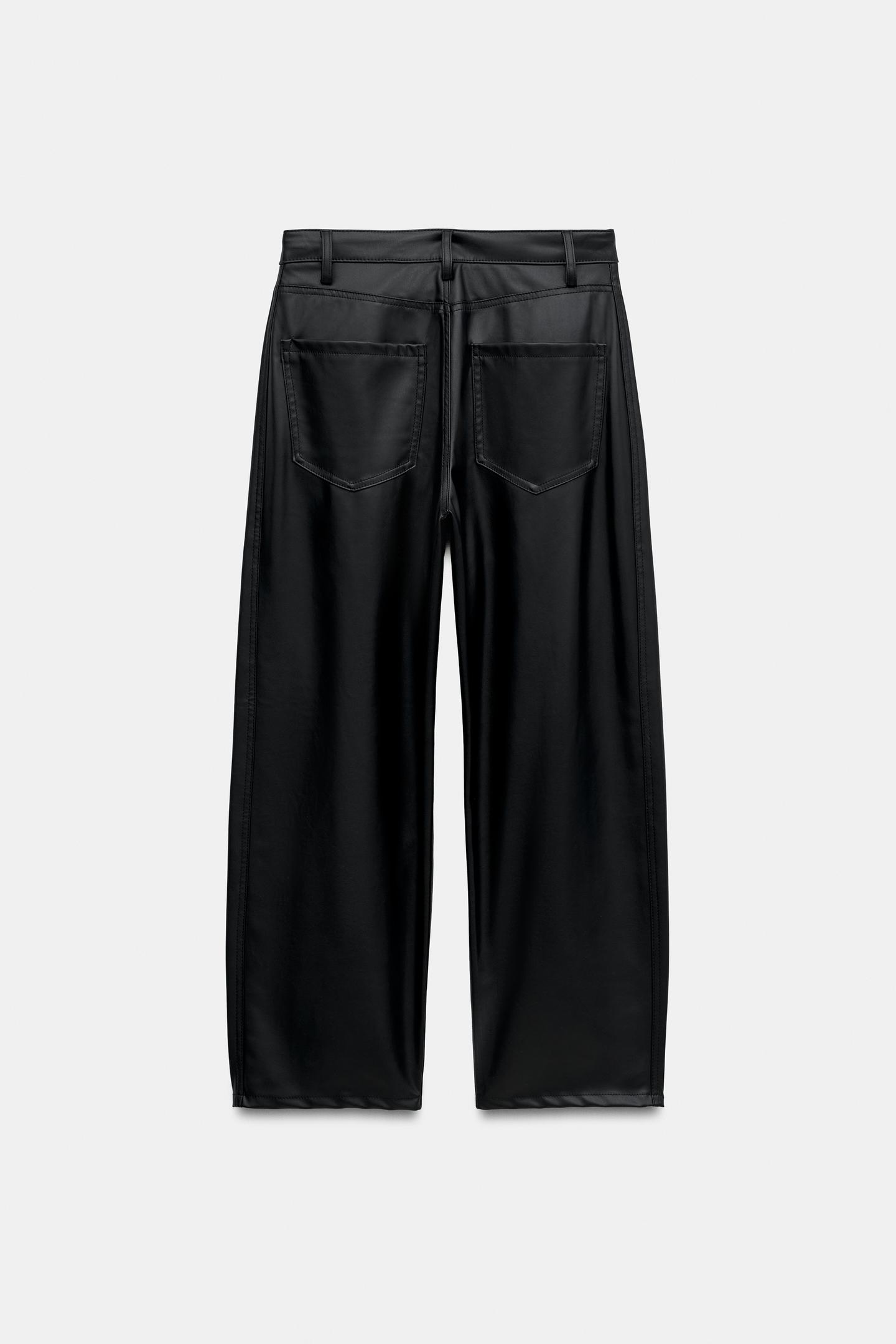 Женские брюки Zara ZW Collection Ankle Faux Leather, цвет: Чёрный — фото 6
