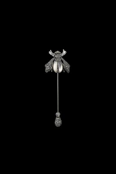 Zara MAXI METALLIC BEE BROOCH WITH SPARKLES - Silver