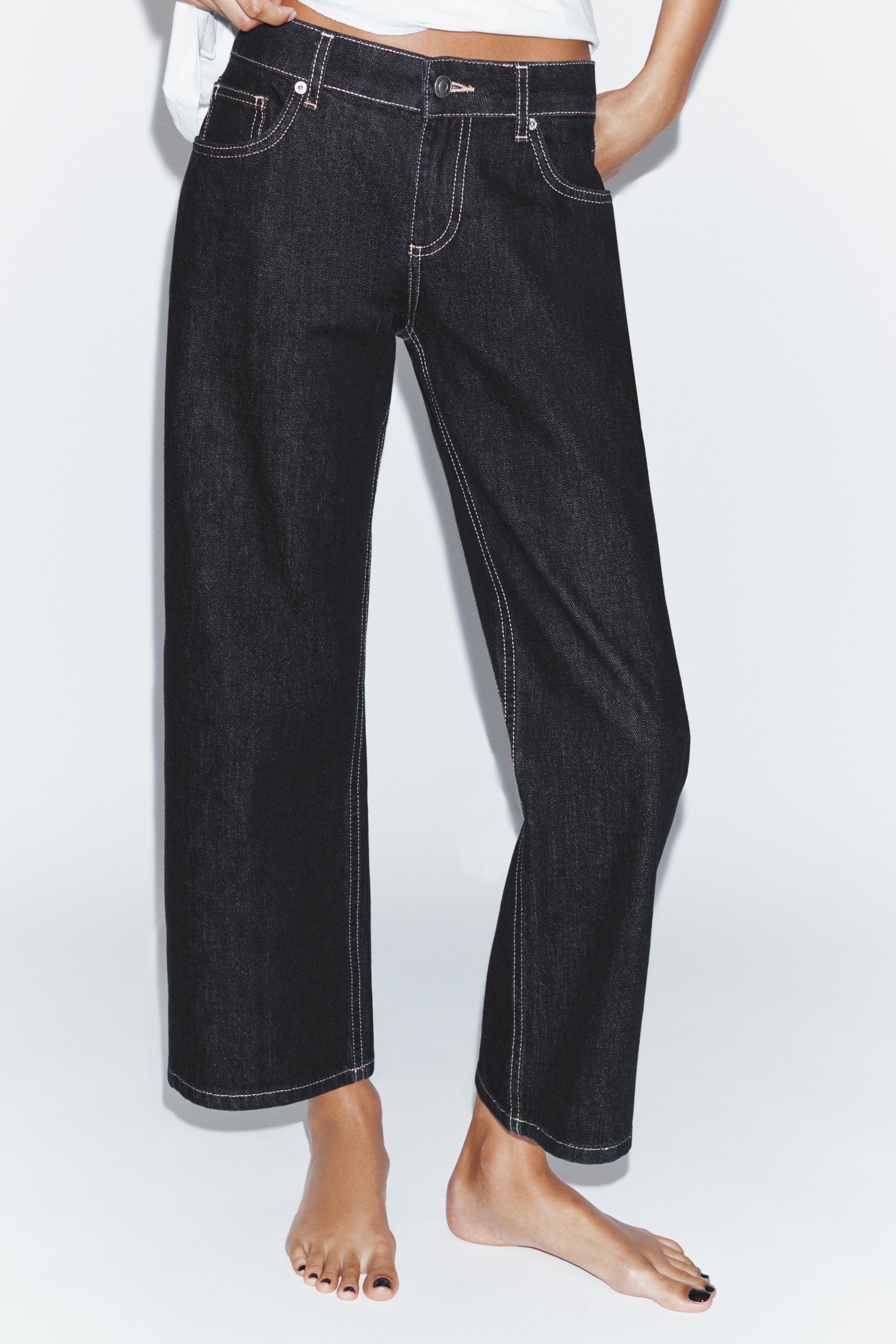 TRF WIDE-LEG CROPPED LOW-RISE JEANS — Dark navy
