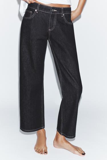 JEANS TRF PIERNA ANCHA CROPPED TIRO BAJO - Marino oscuro de Zara