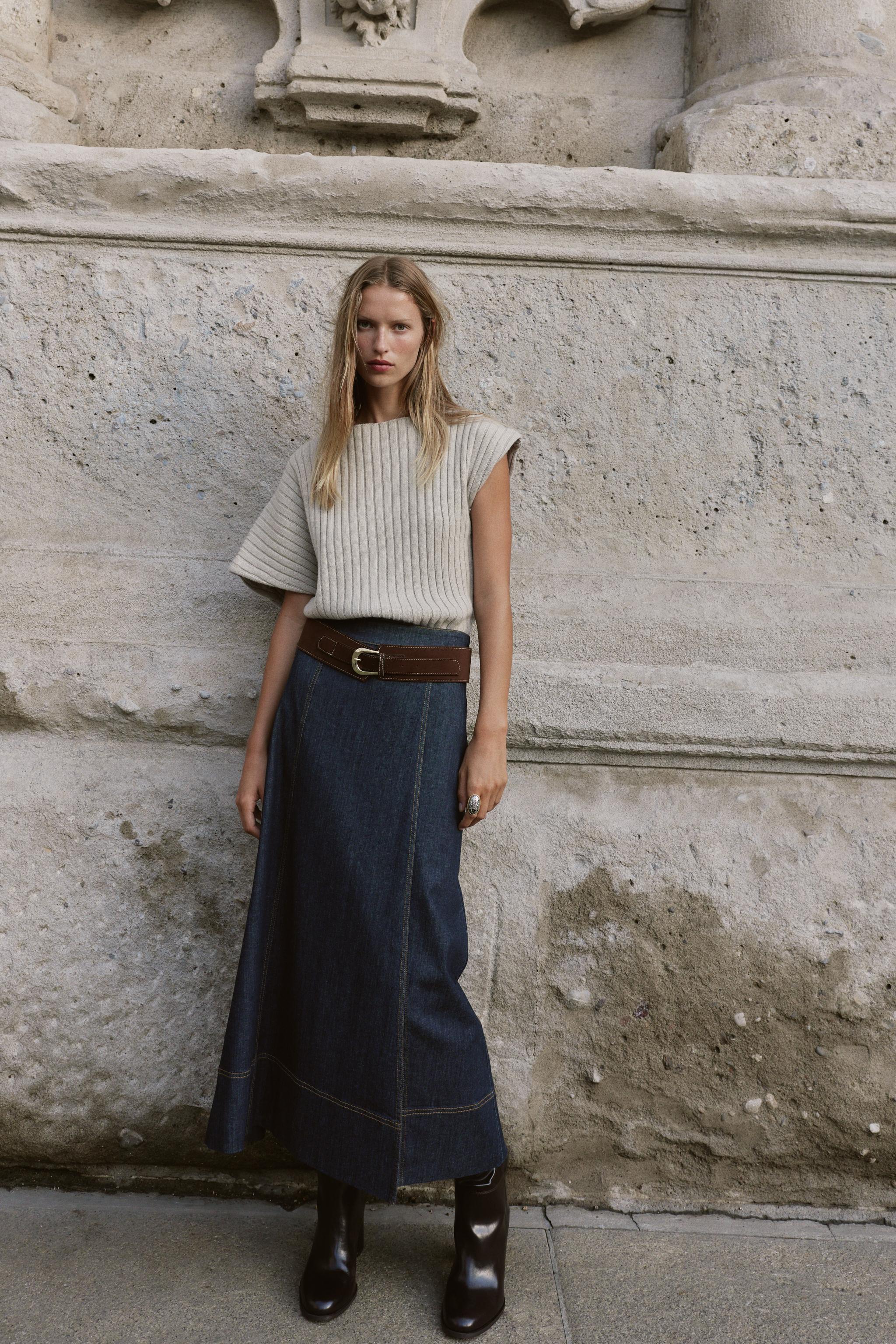 Z1975 BELTED DENIM WRAP MIDI SKIRT - Blue | ZARA India