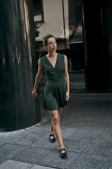 Zara CREPE MINI DRESS - Green - Image 0