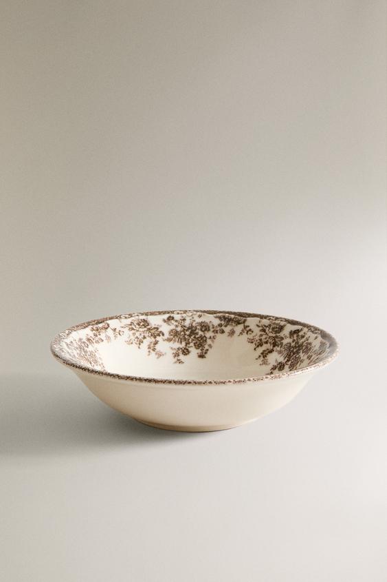 (Brown) FLORAL EARTHENWARE BOWL
