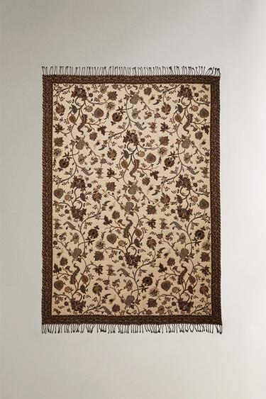 FLORAL JACQUARD THROW - Brown by Zara - Image 1