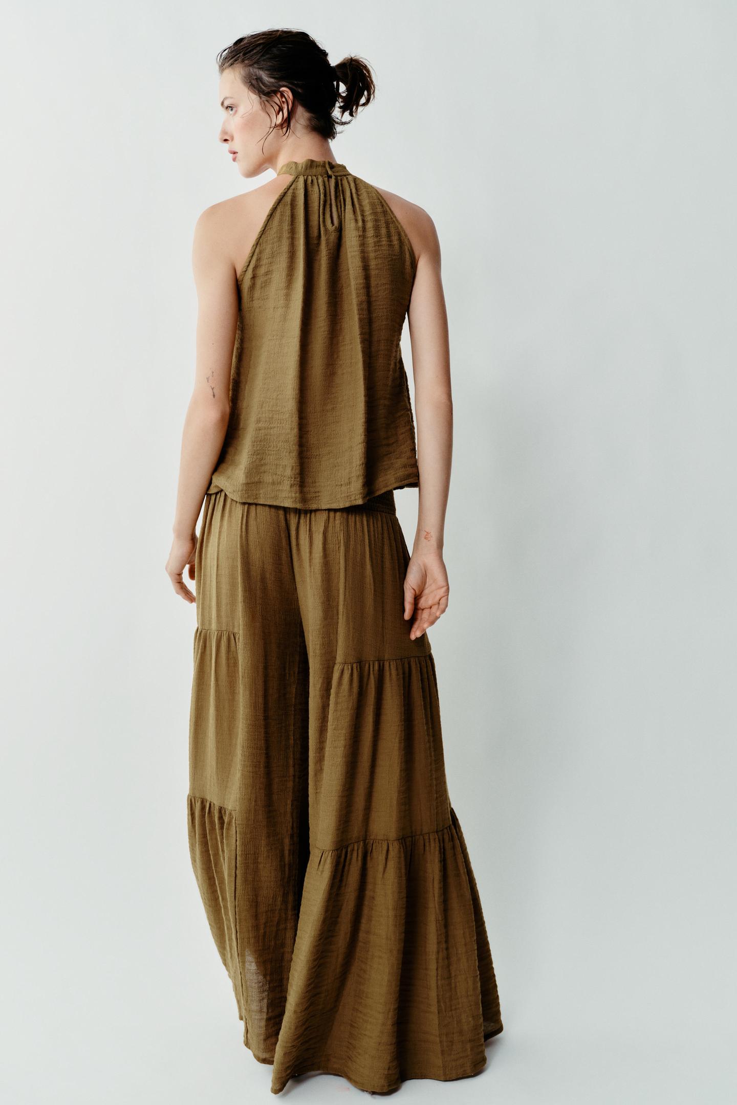 Женский топ Zara Ruched Halter Top, цвет: Оливковый зелёный — фото 5