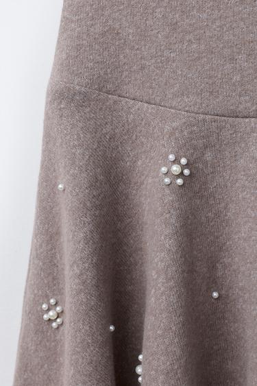 SOFT TOUCH FAUX PEARL SKIRT - camel by Zara - Image 2