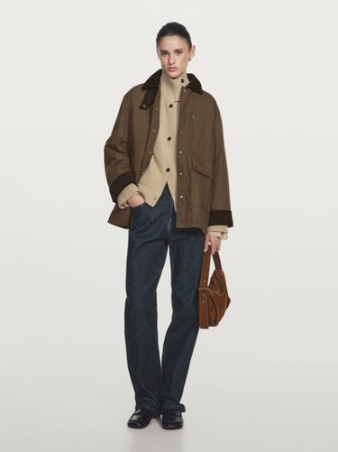 Parka encerada detalle pana - Marrón de Zara