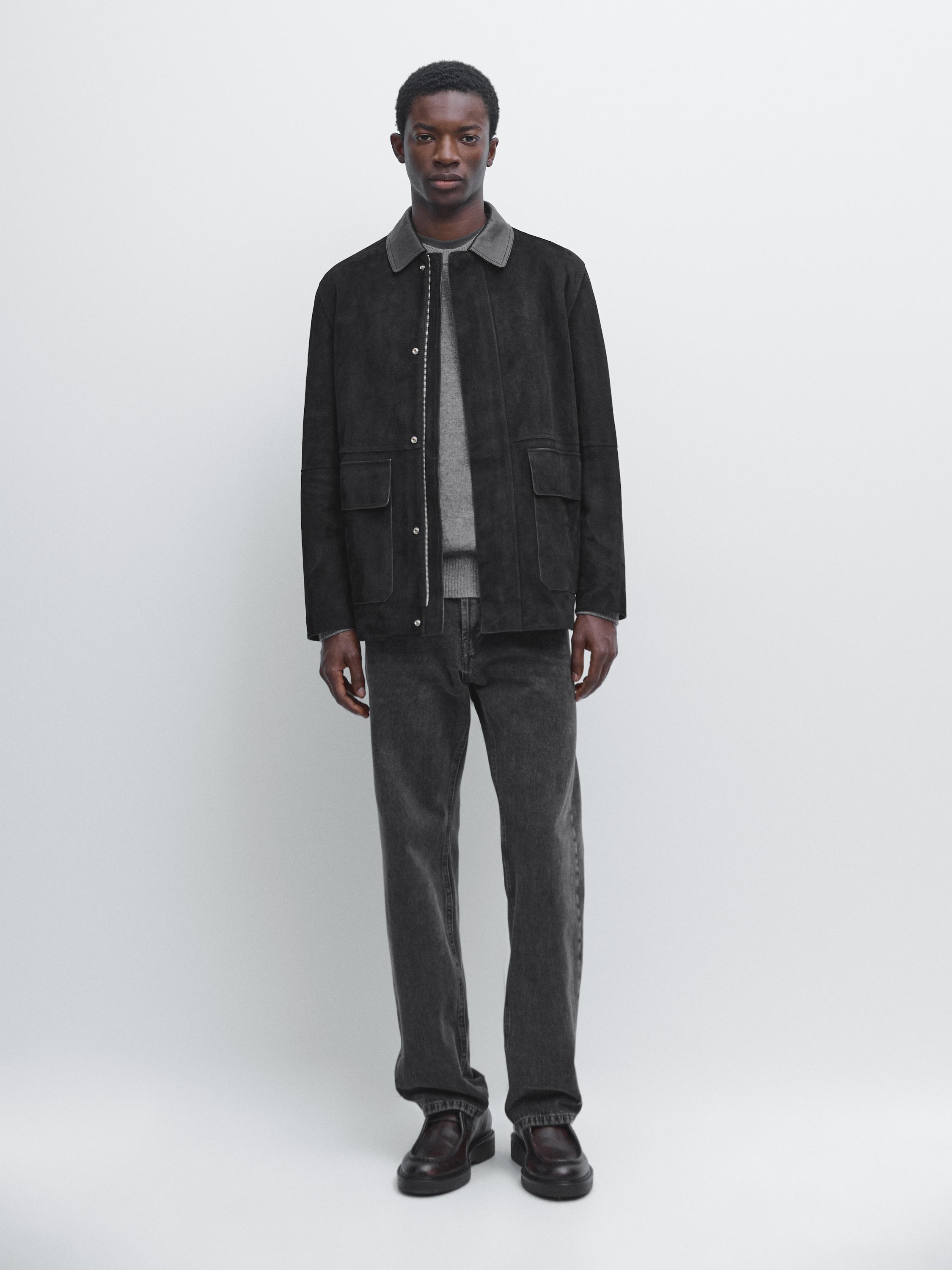 Veste avec poches en cuir finition daim