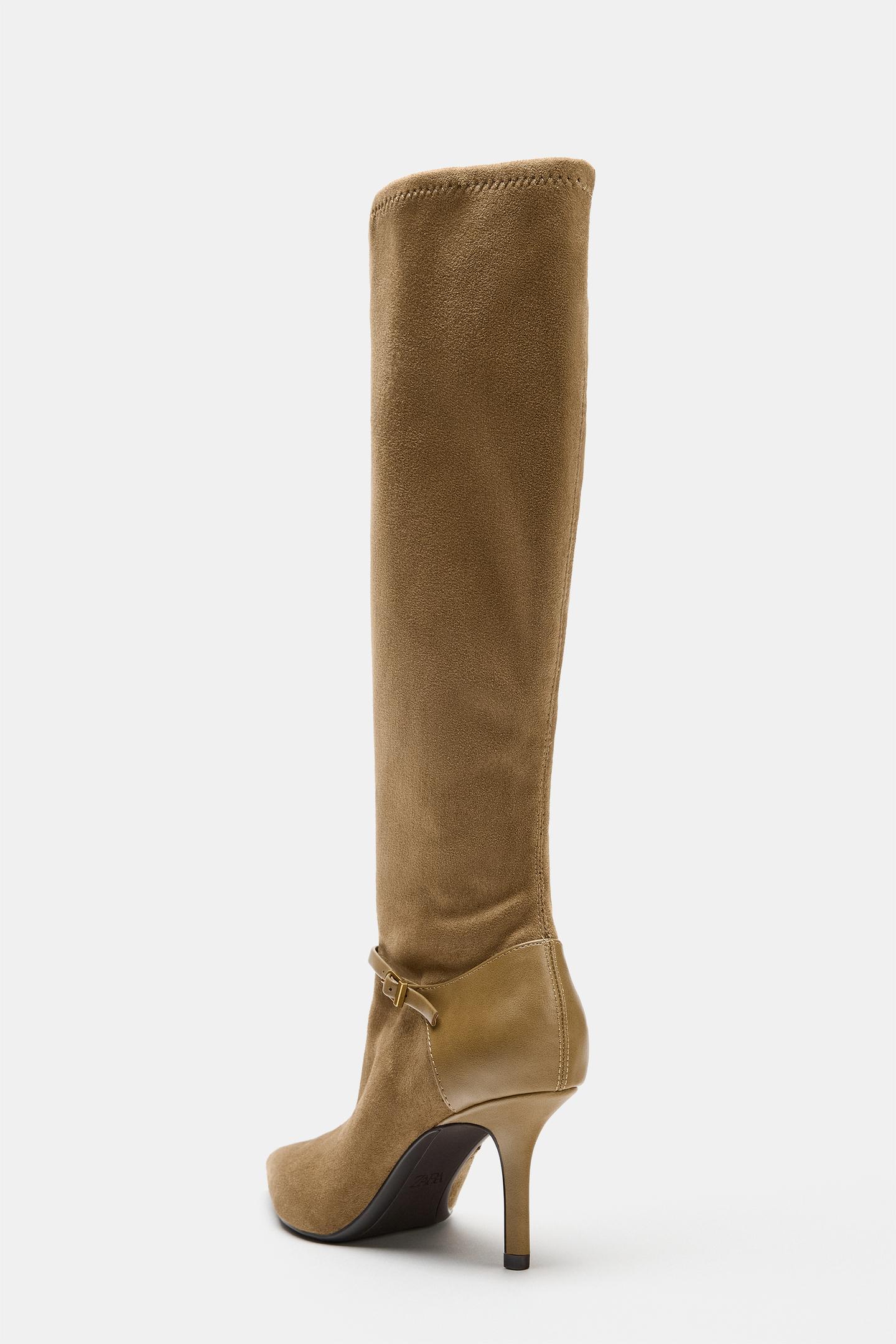 Женские ботинки Zara Mixed-Material Heeled, цвет: Коричневый — фото 5