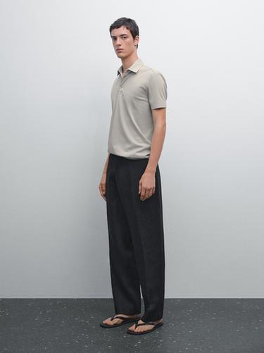 Zara Textured short sleeve polo shirt - Gray