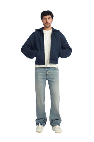 CROPPED FIT ZIP-UP HOODIE - Navy blue by Zara - Image 0