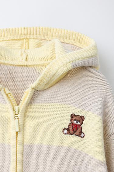 STRIPED HOODED KNIT CARDIGAN WITH BEAR EMBROIDERY - Light yellow by Zara - Image 2