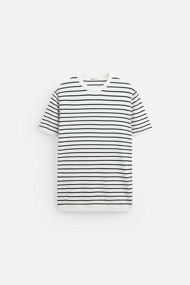 FLOWING KNIT T-SHIRT - Ecru / Blue by Zara