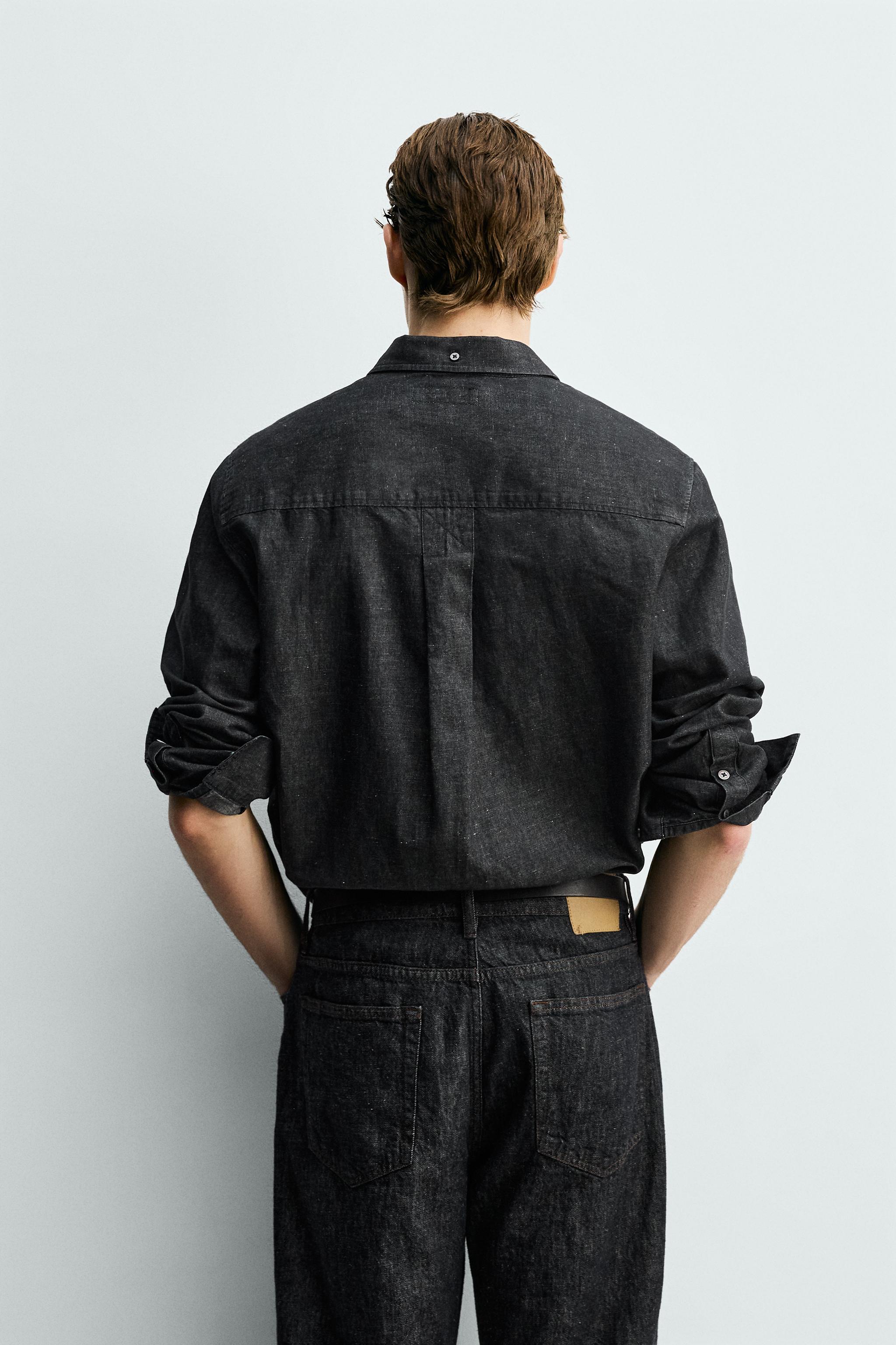 DENIM COTTON LINEN BLEND SHIRT