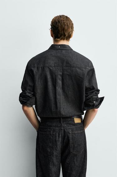COTTON/LINEN DENIM SHIRT - Black by Zara - Image 2