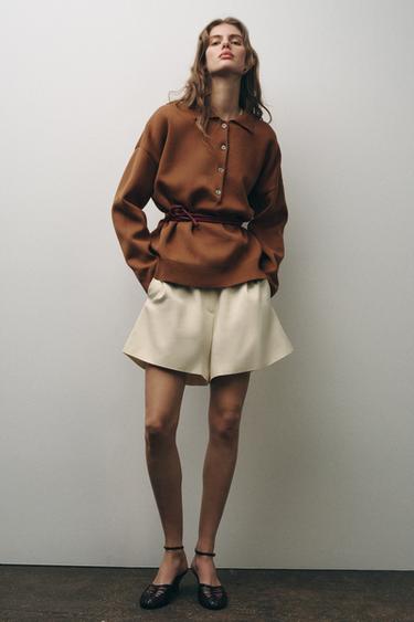 PULL POLO OVERSIZE EN MAILLE LISSE - Cognac de Zara - Image 3