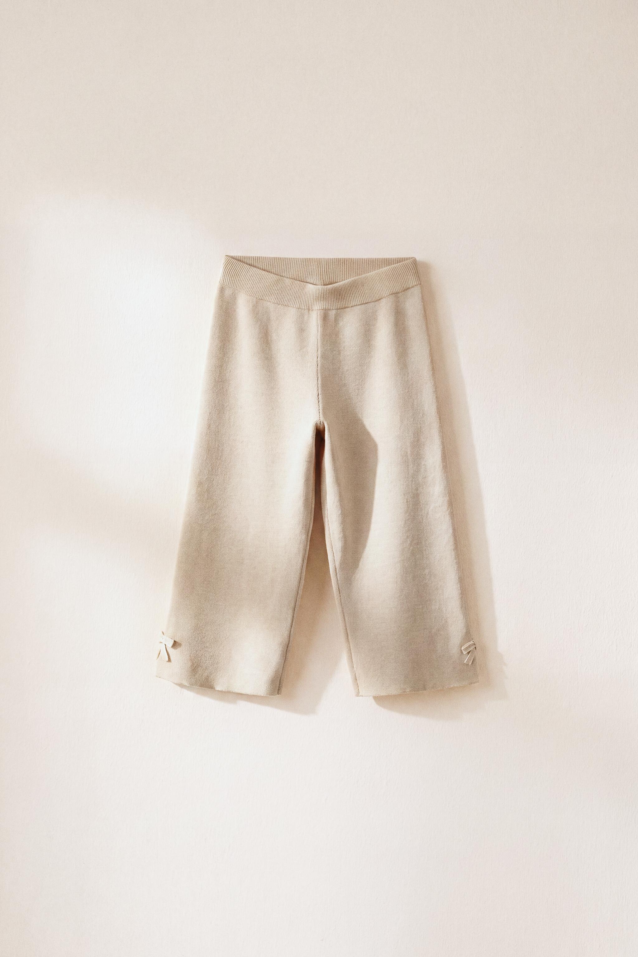 BOW DETAIL KNIT CULOTTES — Light beige