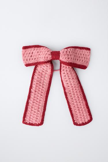 CROCHET BOW SCRUNCHIE WITH SLIDE - Pink by Zara - Image 3