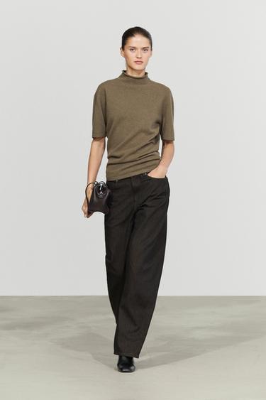 Wool-blend knit mock neck sweater — Green 1