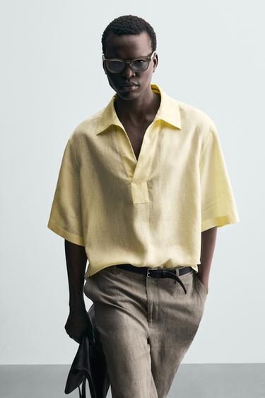 CHEMISE POLO 100 % LIN - Moutarde de Zara - Image 7
