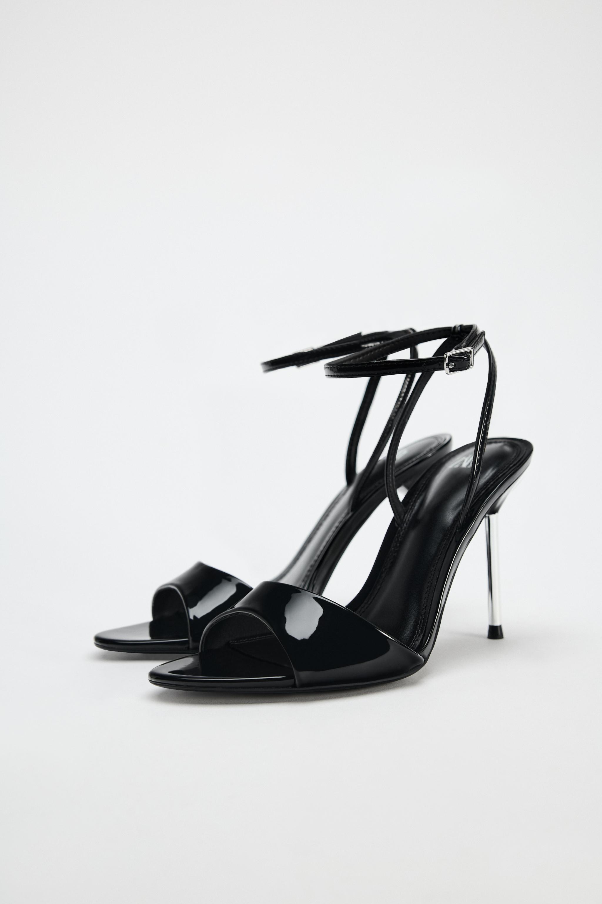 METALLIC HEEL STRAPPY SANDALS - Black | ZARA United States