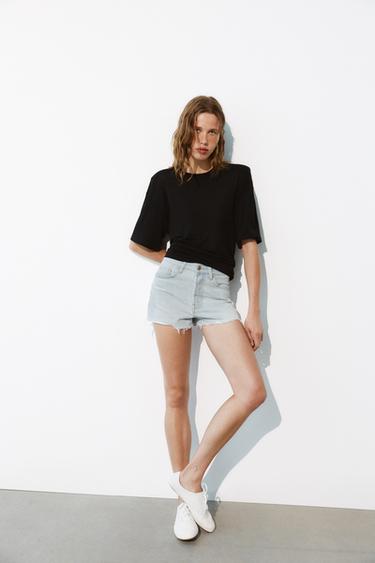 TRF MID-RISE RIPPED DENIM SHORTS - Light blue by Zara