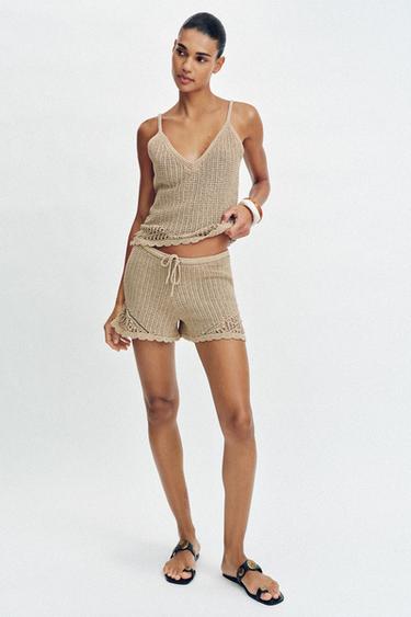 POINTELLE KNIT STRAPPY TOP - camel by Zara