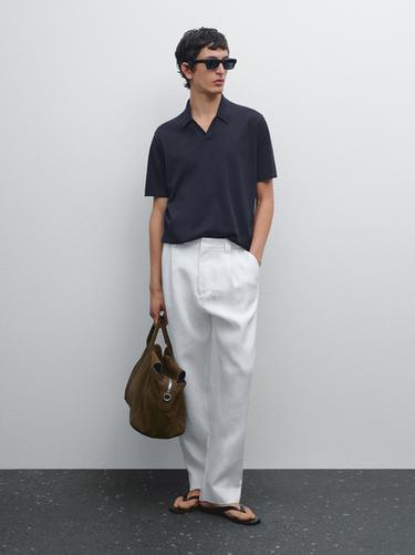 Zara Short sleeve cotton knit polo shirt - Navy blue - Image 0