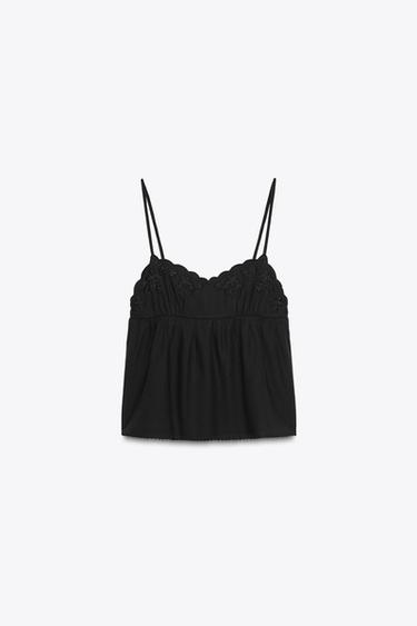 EMBROIDERED TOP - Black by Zara - Image 5