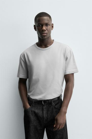 PLAYERA HEAVYWEIGHT RIBETE - Gris de Zara