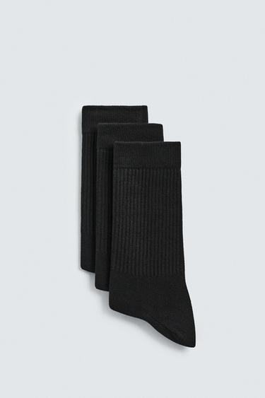 BASIC RIBBED SOCKS 3-PACK - Black by Zara