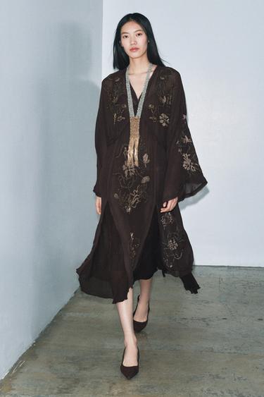 ZW COLLECTION LIMITED EDITION EMBROIDERED DRESS WITH BEADS - Brown by Zara