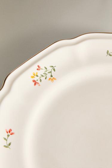 PORCELAIN DESSERT PLATE WITH FLORAL PRINT - Cream by Zara - Image 4