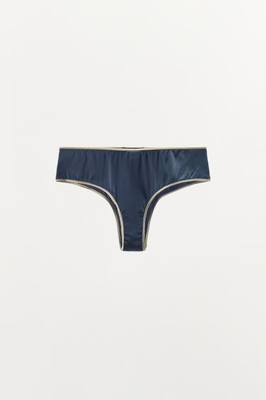 SEIDENSLIP MIT KONTRASTSTREIFEN - Blau von Zara