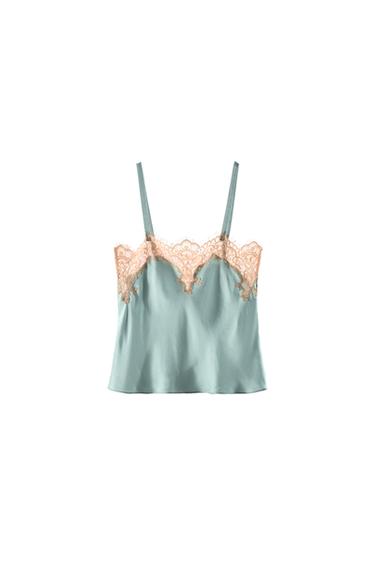 TOP LENCERO SATINADO ENCAJE - Azul pato de Zara