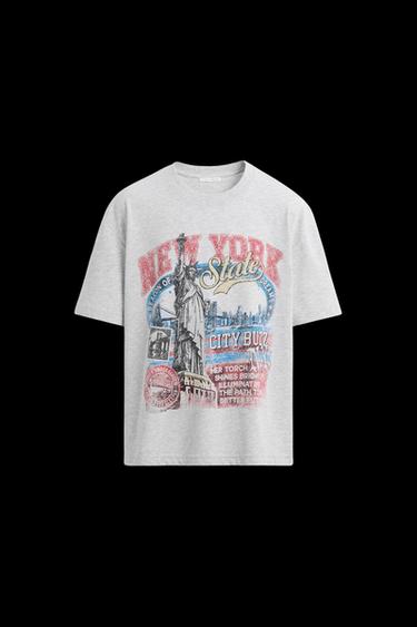 Zara WASHED PRINT T-SHIRT - SILVER UNIVERSE - Image 0