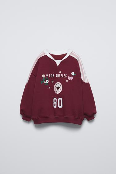 RAISED EMBROIDERY SWEATSHIRT - Burgundy by Zara