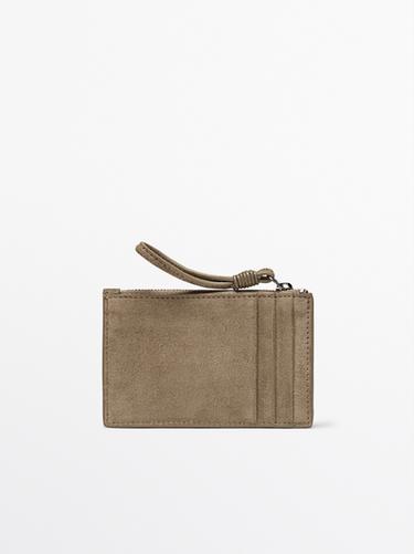 Zara Small split suede leather wallet - Sand