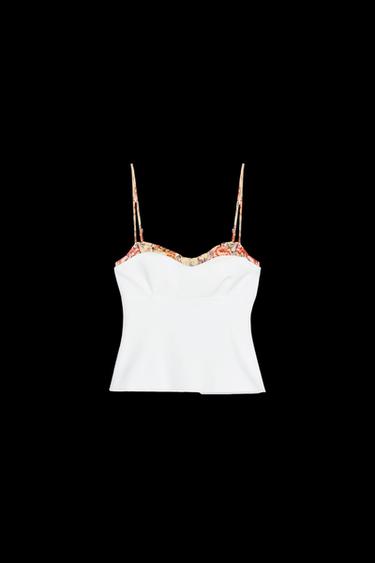 Zara PRINTED COMBINATION STRETCH TOP - White - Image 0