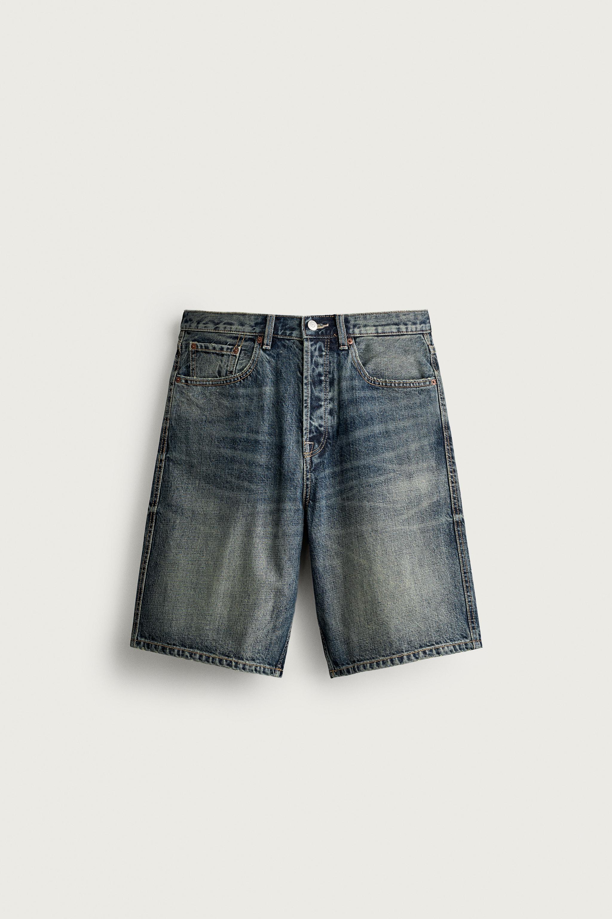 STRAIGHT FIT DENIM SHORTS — Blue / Green