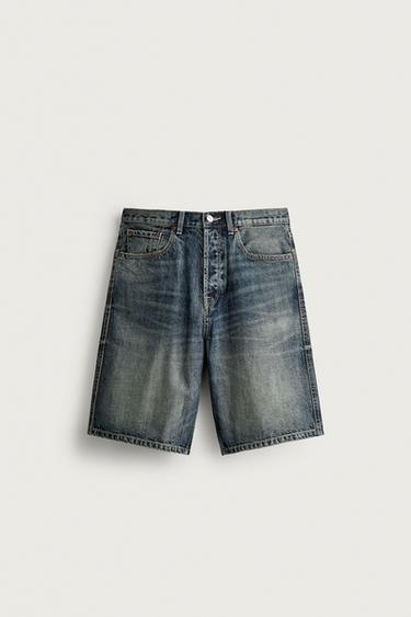 BERMUDA EN JEAN STRAIGHT FIT - Bleu / Vert de Zara