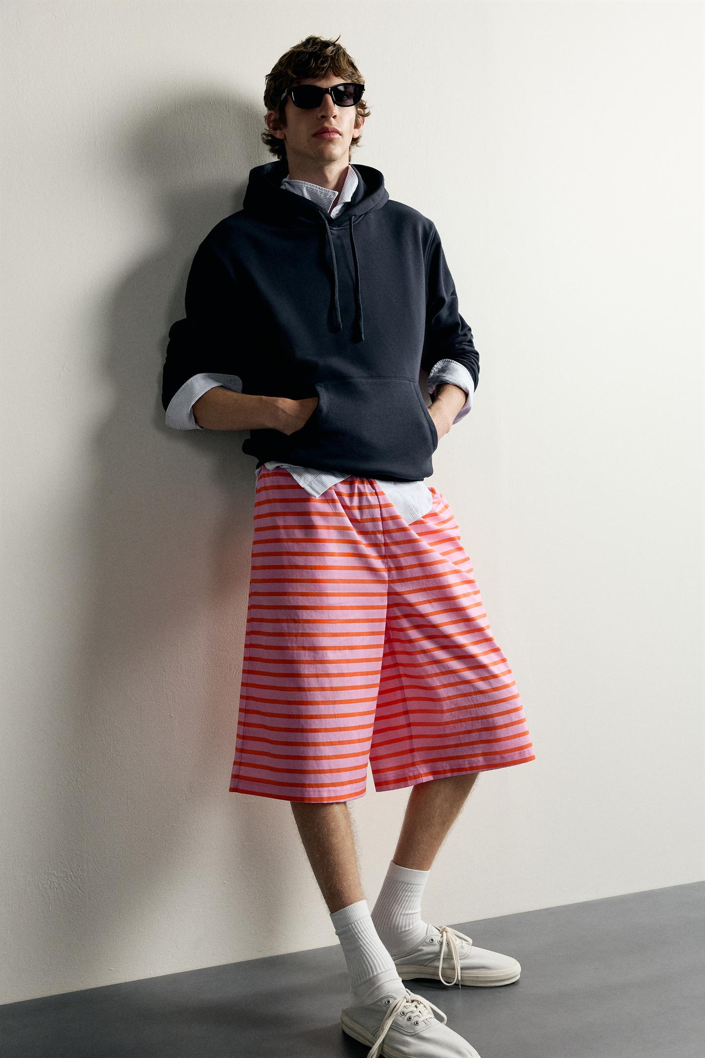 Мужские шорты Zara 0FR. Paris X ZARA Striped Jacquard Bermuda, цвет: Розовый — фото 6