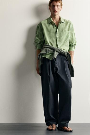 Zara 休閒版格紋襯衫 - 水洗綠