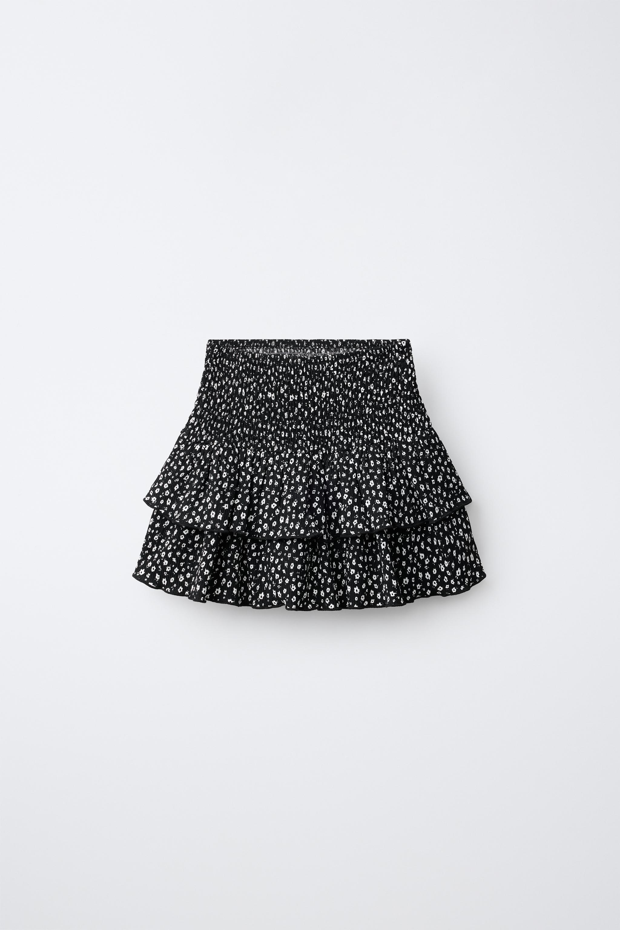 PRINTED RUFFLE SKIRT — Black