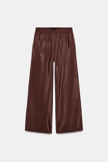 SATIN TROUSERS WITH ELASTICATED WAIST - Mocha by Zara - Image 0
