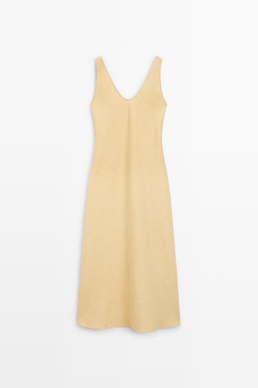 Zara 100% linen strappy midi dress - Yellow - Image 0